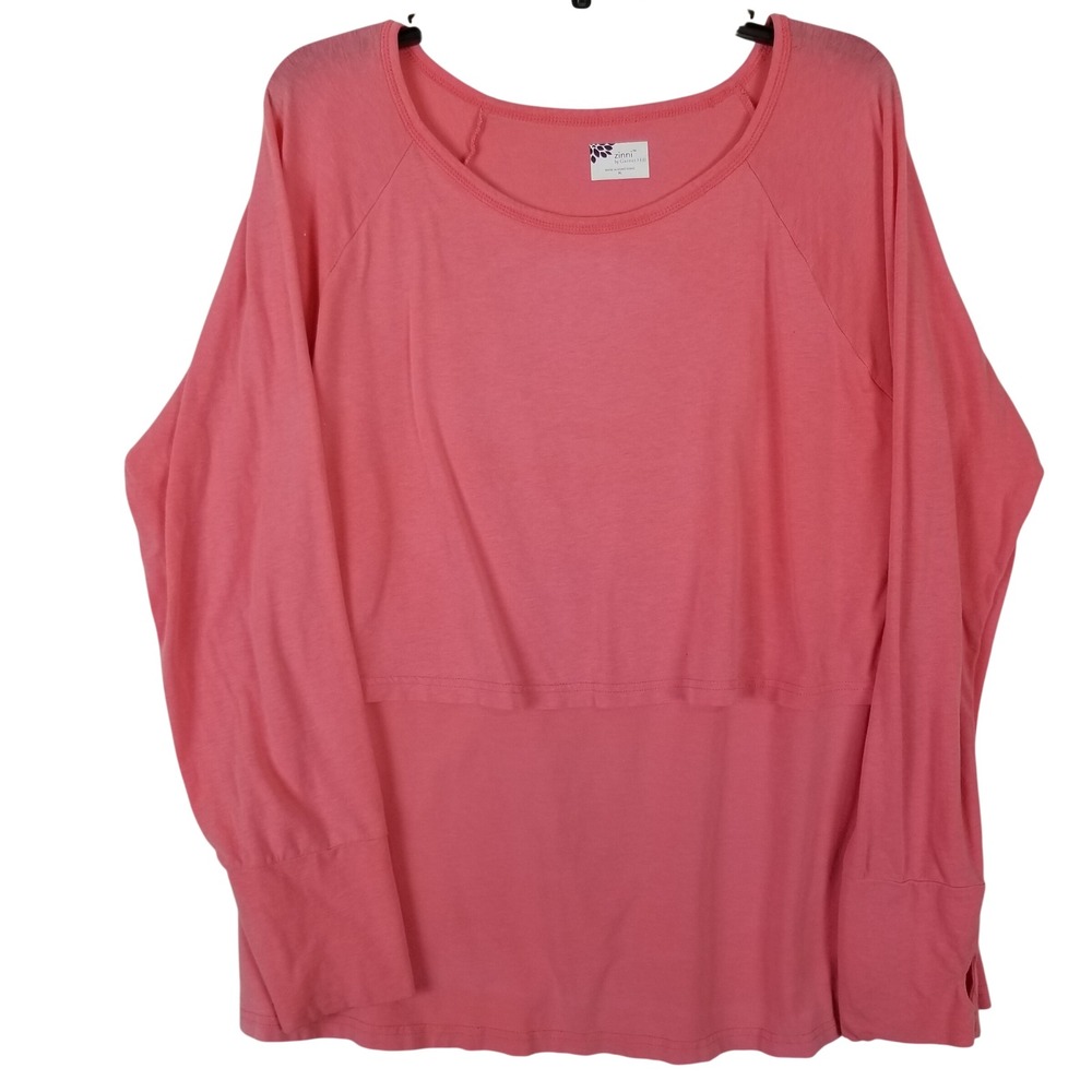 Zinni by Garnet Hill Womens XL Coral Pink Layered Long Sleeve Top Cotton Modal